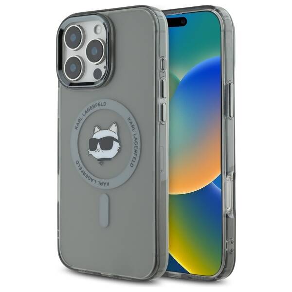 Housse MagSafe pour Apple iPhone 16 Pro, Karl Lagerfeld, IML Metal Choupette's Head, Noire