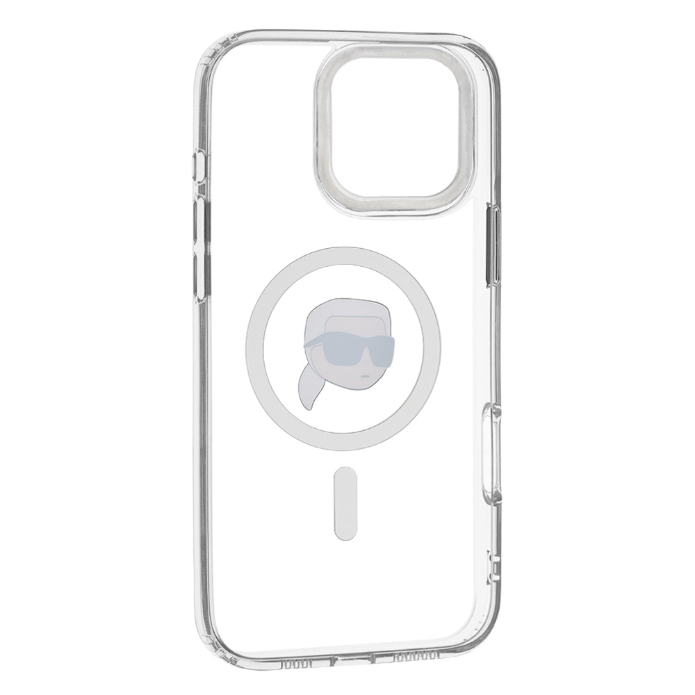 Étui MagSafe pour Apple iPhone 16 Pro, Karl Lagerfeld, IML Metal Karl's Head, Blanc
