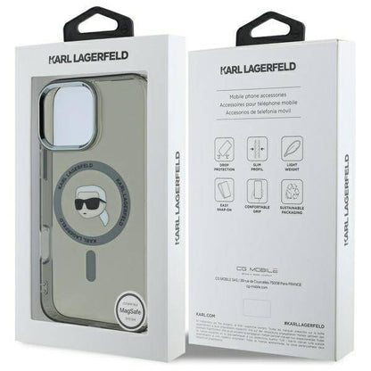 Custodia MagSafe per Apple iPhone 16 Pro, Karl Lagerfeld, IML Metal Karl's Head, Nera