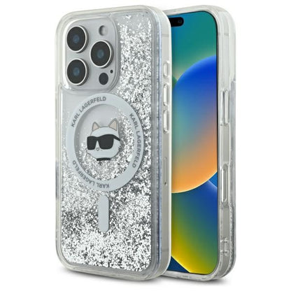 Housse MagSafe pour Apple iPhone 16 Pro, Karl Lagerfeld, Liquid Glitter Choupette's Head, Transparente