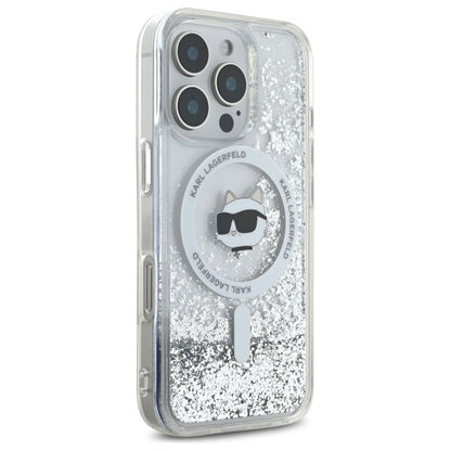 Housse MagSafe pour Apple iPhone 16 Pro, Karl Lagerfeld, Liquid Glitter Choupette's Head, Transparente