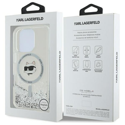 Housse MagSafe pour Apple iPhone 16 Pro, Karl Lagerfeld, Liquid Glitter Choupette's Head, Transparente