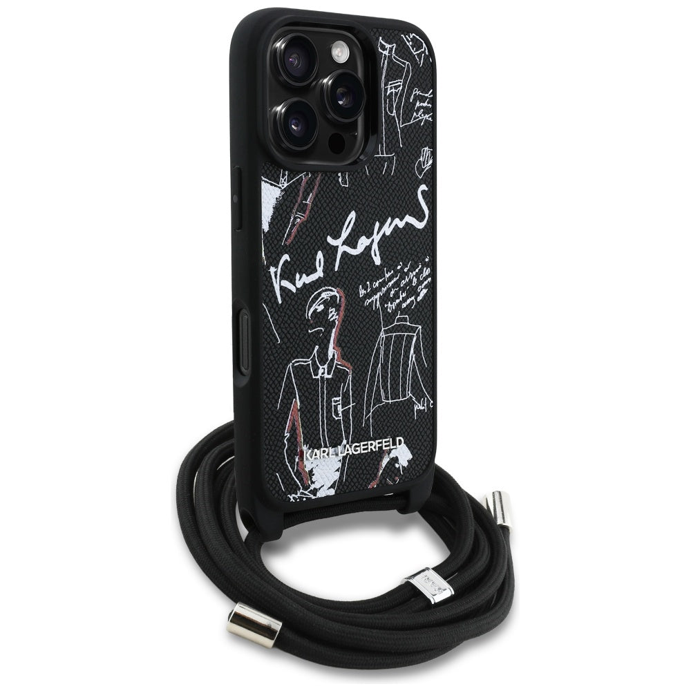 Custodia MagSafe per Apple iPhone 16 Pro, Karl Lagerfeld, Saffiano Crossbody, Nera
