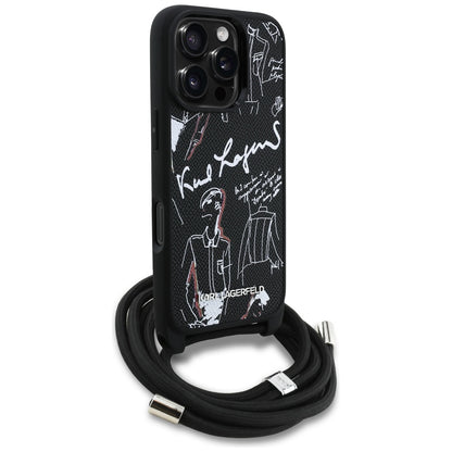 Custodia MagSafe per Apple iPhone 16 Pro, Karl Lagerfeld, Saffiano Crossbody, Nera