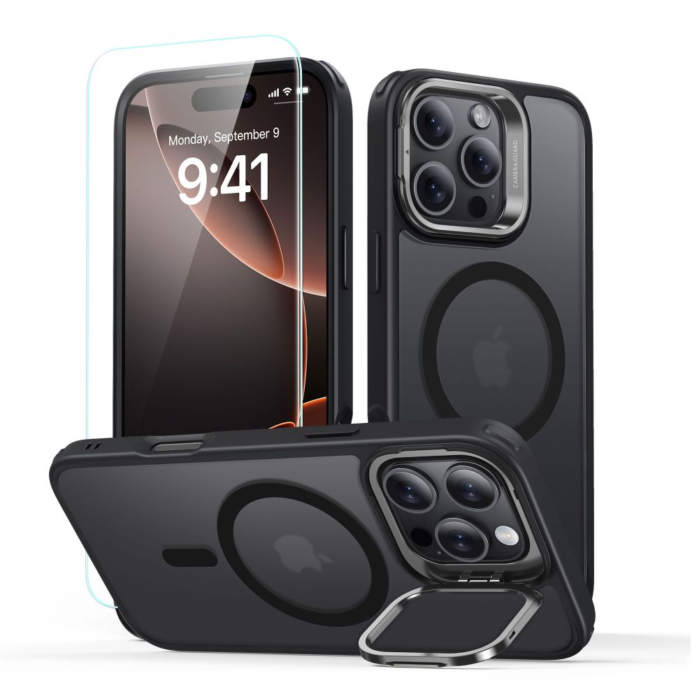 Housse MagSafe pour Apple iPhone 16 Pro Max, ESR, Classic Hybrid Kickstand avec Protecteur d'Écran, Noir Satiné