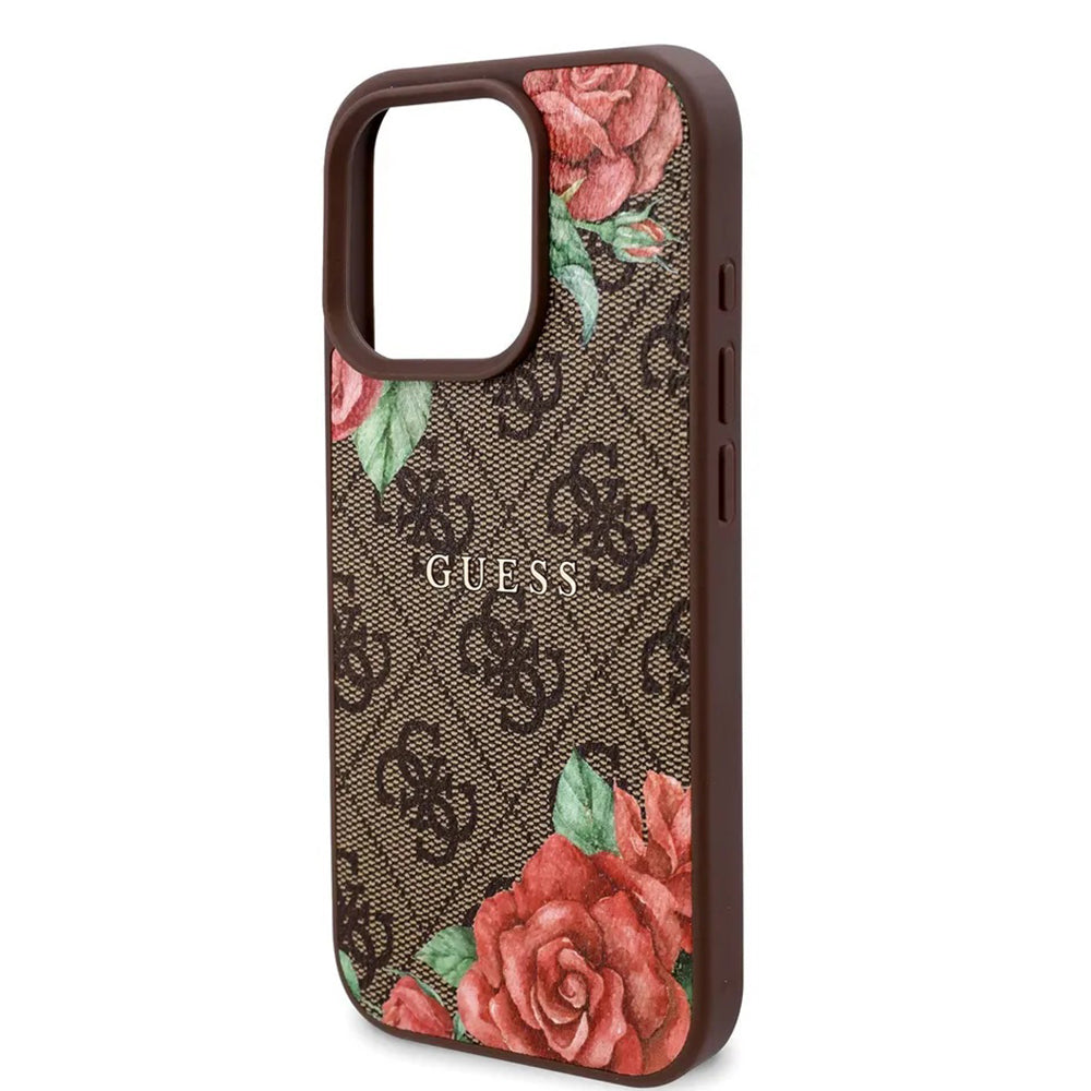 MagSafe Hülle für Apple iPhone 16 Pro Max, Guess, 4G Flowers Print, Braun