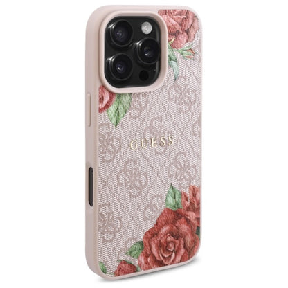 Custodia MagSafe per Apple iPhone 16 Pro Max, Guess, 4G Flowers Print, Rosa