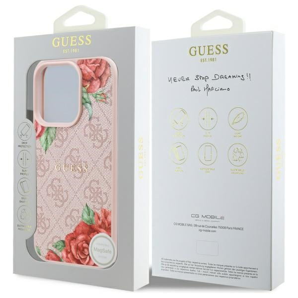 Custodia MagSafe per Apple iPhone 16 Pro Max, Guess, 4G Flowers Print, Rosa