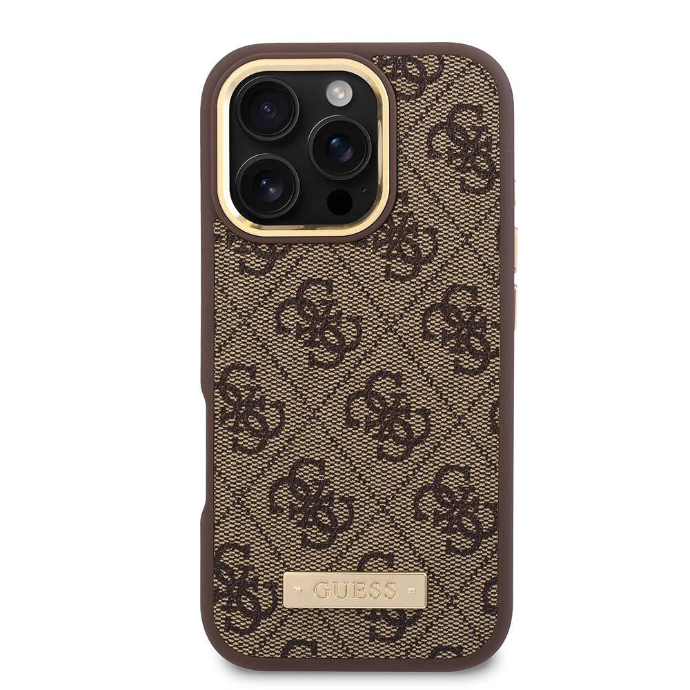 Custodia MagSafe per Apple iPhone 16 Pro Max, Guess, 4G Logo Plate, Nera