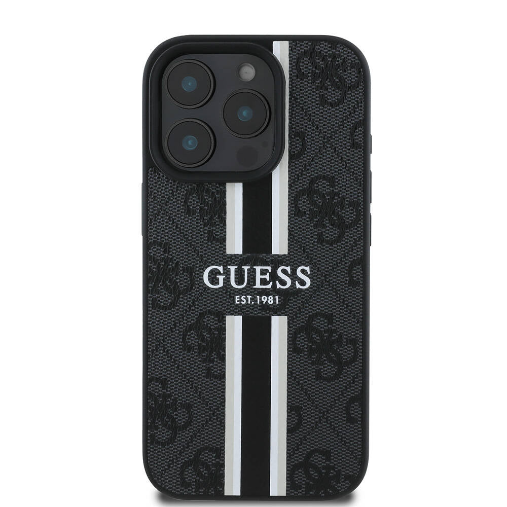 Custodia MagSafe per Apple iPhone 16 Pro Max, Guess, 4G Printed Stripes, Nera