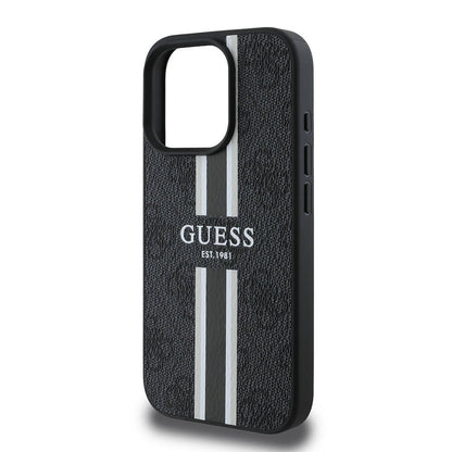 Custodia MagSafe per Apple iPhone 16 Pro Max, Guess, 4G Printed Stripes, Nera