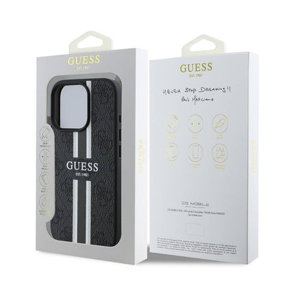 Custodia MagSafe per Apple iPhone 16 Pro Max, Guess, 4G Printed Stripes, Nera