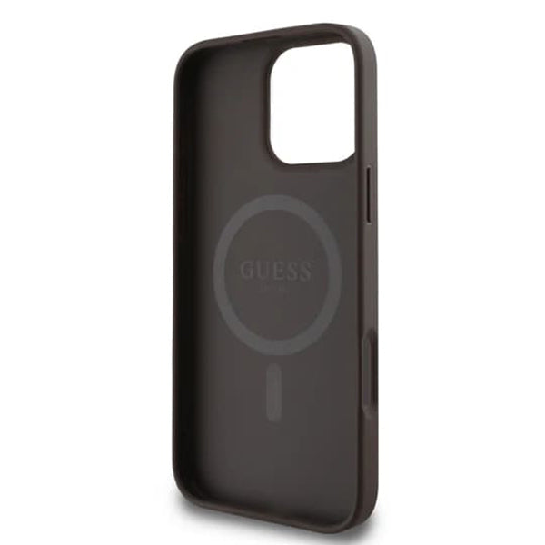 Custodia MagSafe per Apple iPhone 16 Pro Max, Guess, 4G Ring Classic Logo, Marrone