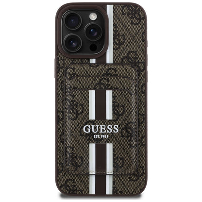 Custodia MagSafe per Apple iPhone 16 Pro Max, Guess, Cardslot 4G Stripes, Marrone