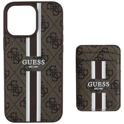 Custodia MagSafe per Apple iPhone 16 Pro Max, Guess, Cardslot 4G Stripes, Marrone