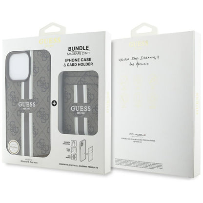 Custodia MagSafe per Apple iPhone 16 Pro Max, Guess, Cardslot 4G Stripes, Marrone