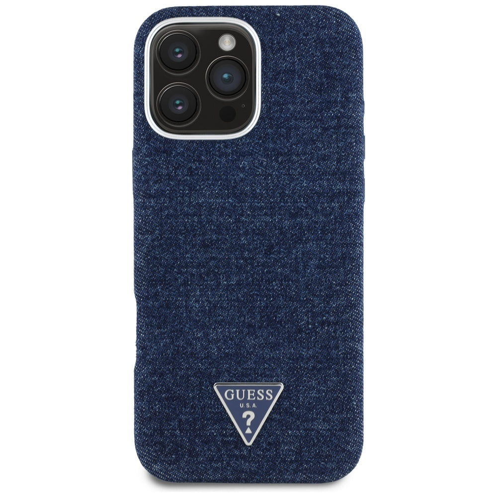 Custodia MagSafe per Apple iPhone 16 Pro Max, Guess, Denim Triangle Logo, Blu