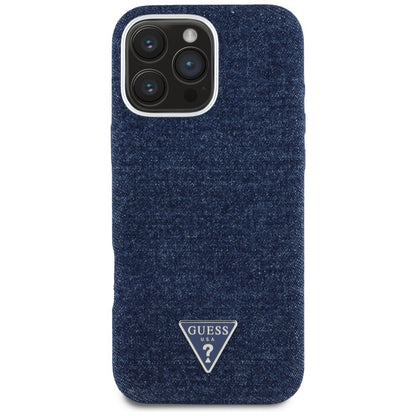 Custodia MagSafe per Apple iPhone 16 Pro Max, Guess, Denim Triangle Logo, Blu
