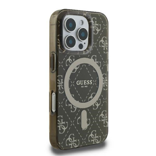 Custodia MagSafe per Apple iPhone 16 Pro Max, Guess, IML 4G Background, Marrone