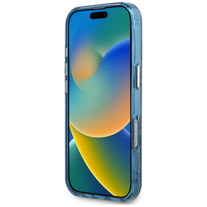 Étui MagSafe pour Apple iPhone 16 Pro Max, Guess, IML Glitter 4G Circle Triangle, Bleu