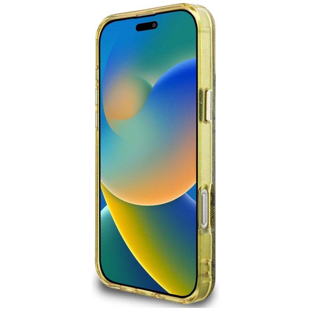 Étui MagSafe pour Apple iPhone 16 Pro Max, Guess, IML Glitter 4G Circle Triangle, Marron