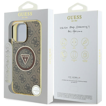 Étui MagSafe pour Apple iPhone 16 Pro Max, Guess, IML Glitter 4G Circle Triangle, Marron
