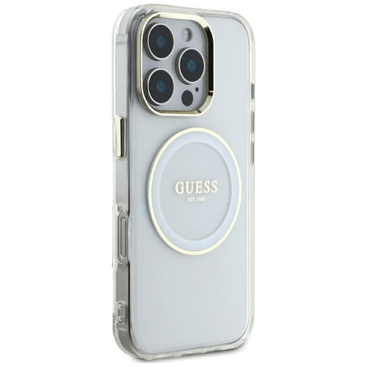 Coque MagSafe pour Apple iPhone 16 Pro Max, Guess, IML Metal Colored Circle, Blanche