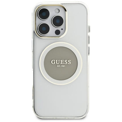 Custodia MagSafe per Apple iPhone 16 Pro Max, Guess, IML Metal Colored Circle, Grigio