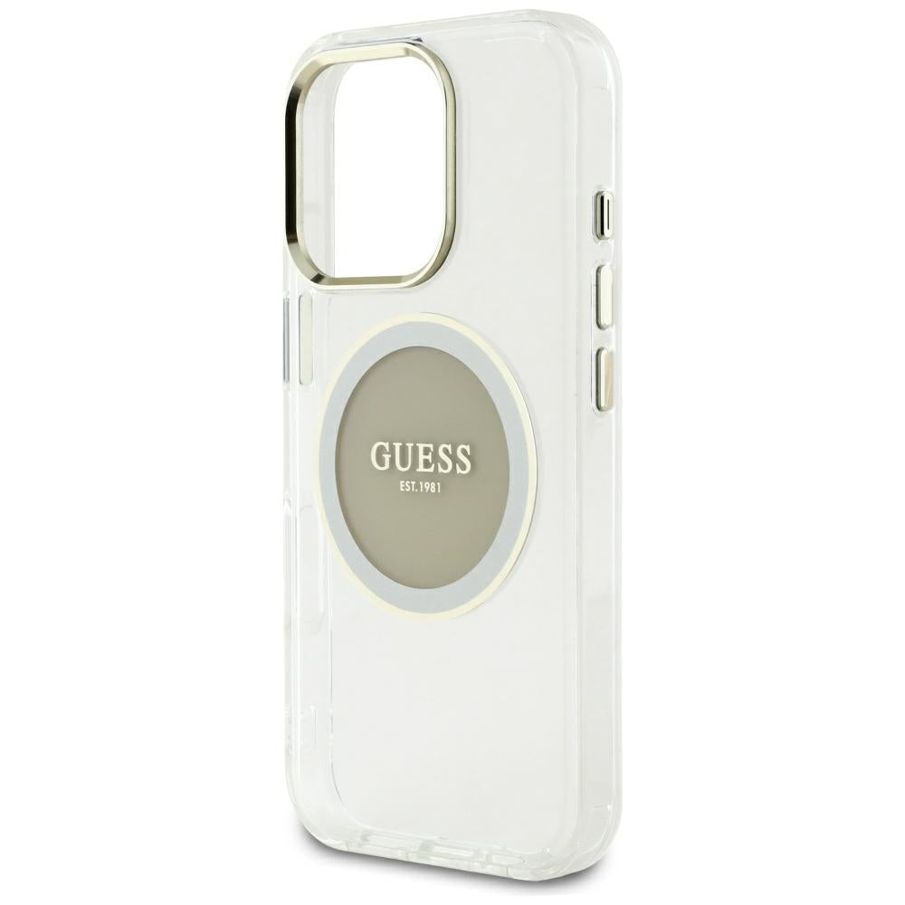 Custodia MagSafe per Apple iPhone 16 Pro Max, Guess, IML Metal Colored Circle, Grigio
