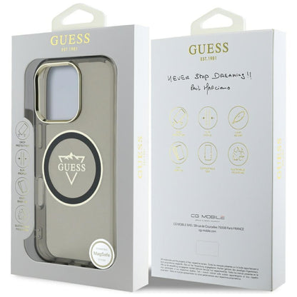 Custodia MagSafe per Apple iPhone 16 Pro Max, Guess, IML Metal Mountain Logo, Nera