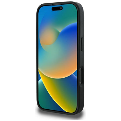 Étui MagSafe pour Apple iPhone 16 Pro Max, Guess, Peony Grained Hot Stamp Triangle, Noir