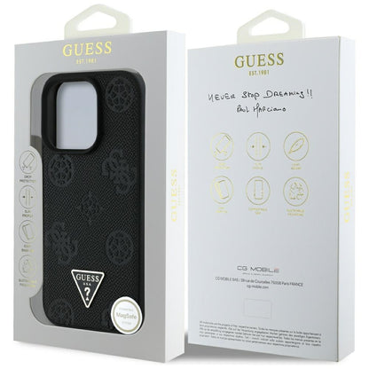 Étui MagSafe pour Apple iPhone 16 Pro Max, Guess, Peony Grained Hot Stamp Triangle, Noir