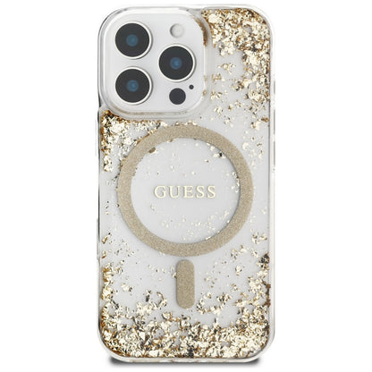 Coque MagSafe pour Apple iPhone 16 Pro Max, Guess, Resin Bottom Glitter, Dorée