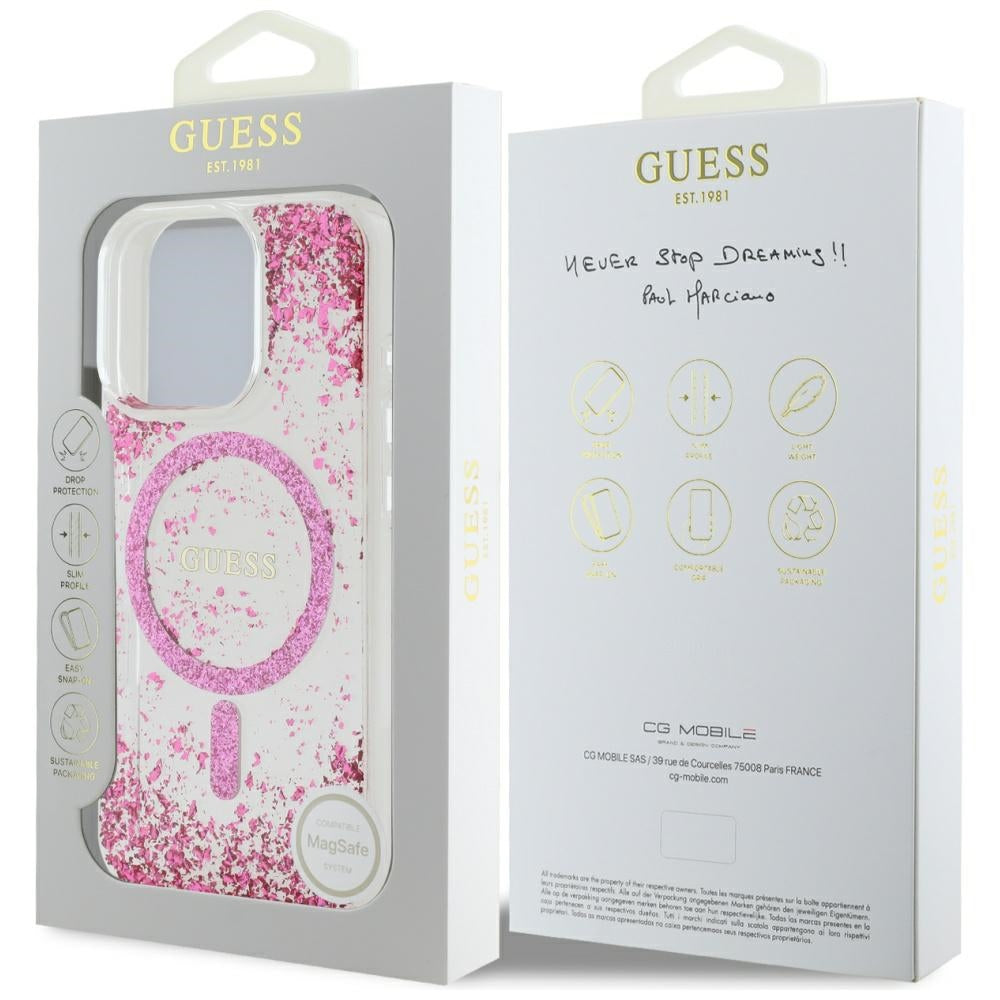 MagSafe Case for Apple iPhone 16 Pro Max, Guess, Resin Bottom Glitter, Pink