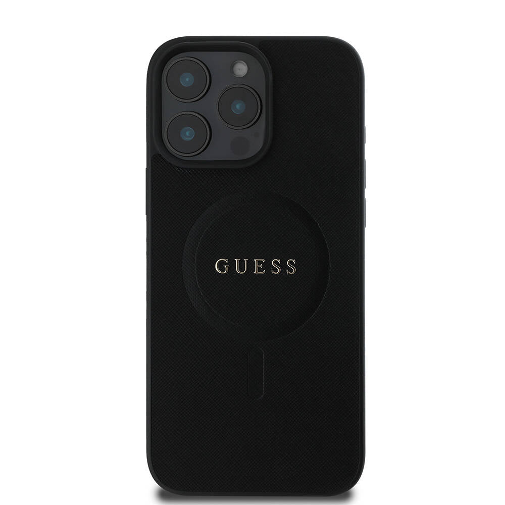 Custodia MagSafe per Apple iPhone 16 Pro Max, Guess, Saffiano Classic Logo, Nera