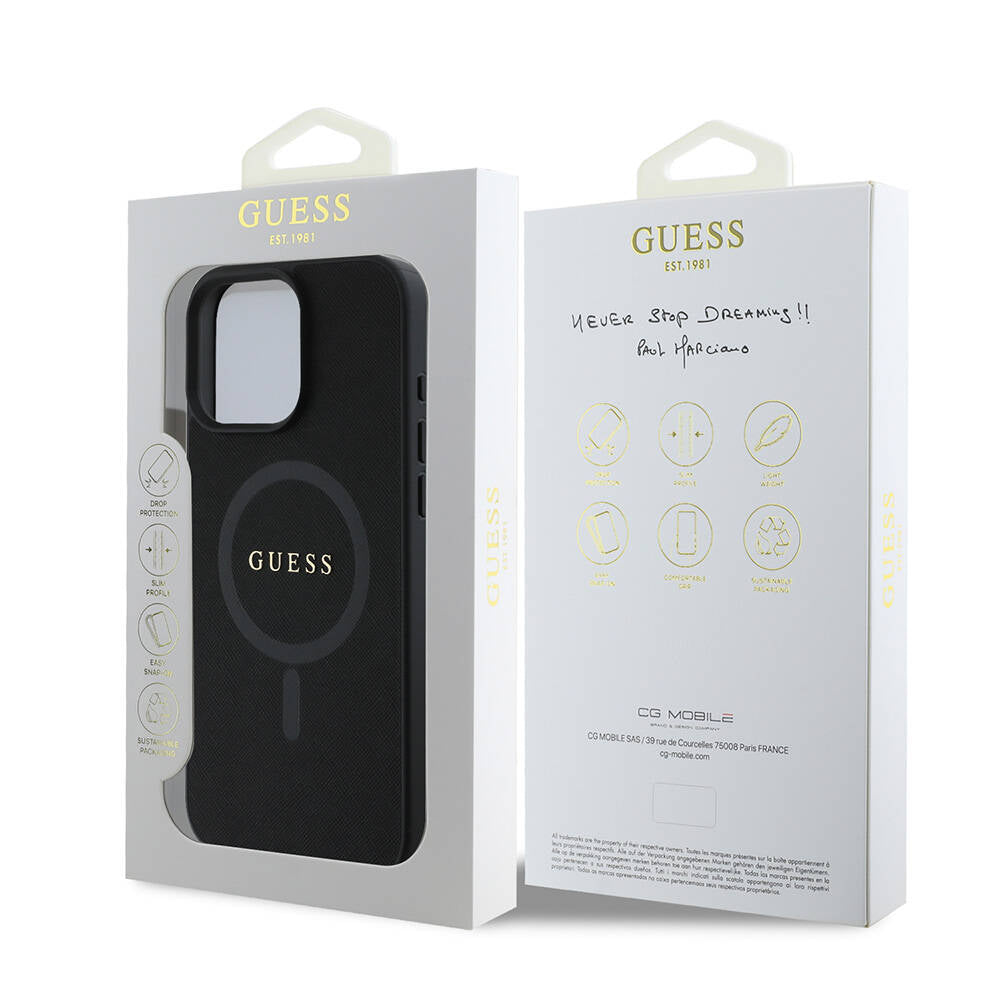 Custodia MagSafe per Apple iPhone 16 Pro Max, Guess, Saffiano Classic Logo, Nera