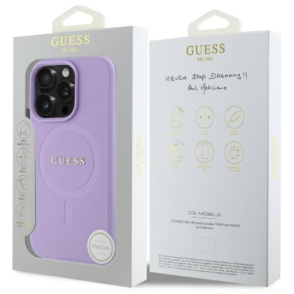 Étui MagSafe pour Apple iPhone 16 Pro Max, Guess, Saffiano, Mauve