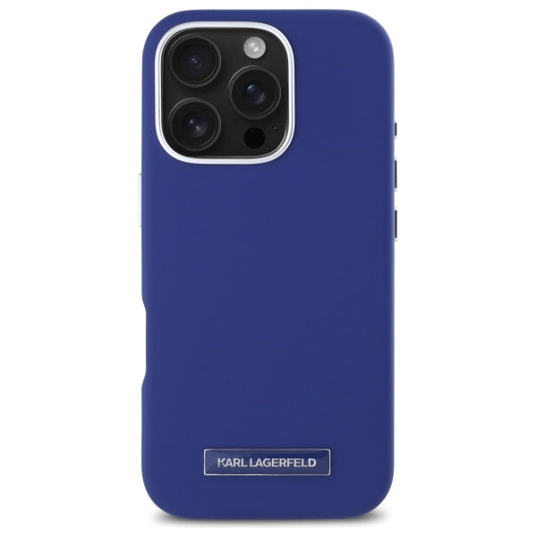 Coque MagSafe pour Apple iPhone 16 Pro Max, Karl Lagerfeld, FW Metal Plate, Bleue