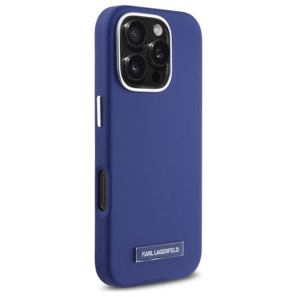 Coque MagSafe pour Apple iPhone 16 Pro Max, Karl Lagerfeld, FW Metal Plate, Bleue