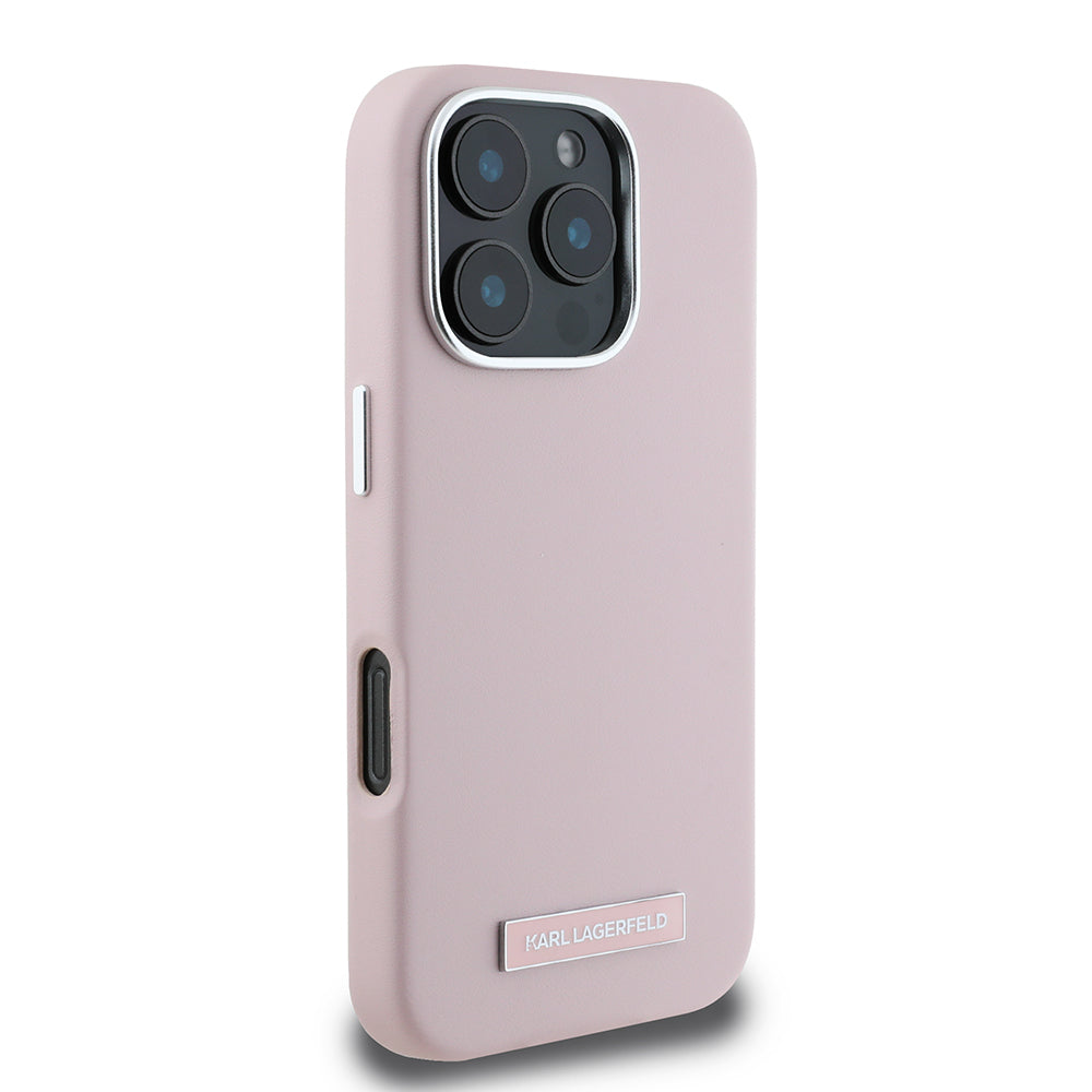 Coque MagSafe pour Apple iPhone 16 Pro Max, Karl Lagerfeld, FW Metal Plate, Rose