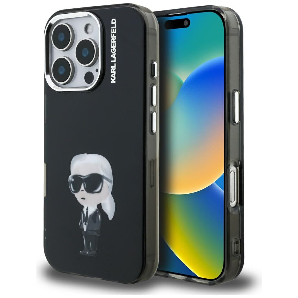 Custodia MagSafe per Apple iPhone 16 Pro Max, Karl Lagerfeld, IML Aquarelle Logo Karl, Nera