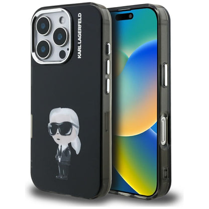 Custodia MagSafe per Apple iPhone 16 Pro Max, Karl Lagerfeld, IML Aquarelle Logo Karl, Nera