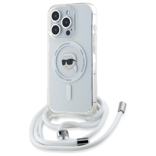 Coque MagSafe pour Apple iPhone 16 Pro Max, Karl Lagerfeld, IML Crossbody Karl's Head, Transparente