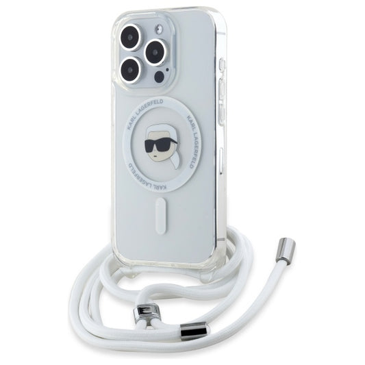 Coque MagSafe pour Apple iPhone 16 Pro Max, Karl Lagerfeld, IML Crossbody Karl's Head, Transparente