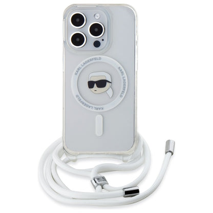 Coque MagSafe pour Apple iPhone 16 Pro Max, Karl Lagerfeld, IML Crossbody Karl's Head, Transparente
