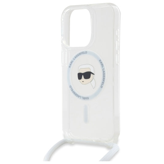 Coque MagSafe pour Apple iPhone 16 Pro Max, Karl Lagerfeld, IML Crossbody Karl's Head, Transparente