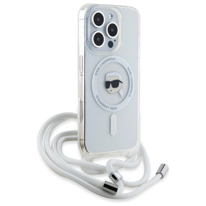 Coque MagSafe pour Apple iPhone 16 Pro Max, Karl Lagerfeld, IML Crossbody Karl's Head, Transparente