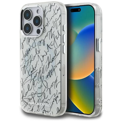 Étui MagSafe pour Apple iPhone 16 Pro Max, Karl Lagerfeld, Motif Script Karl IML, Blanc