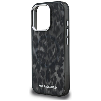 Étui MagSafe pour Apple iPhone 16 Pro Max, Karl Lagerfeld, Motif Léopard IML, Noir