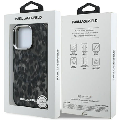 Étui MagSafe pour Apple iPhone 16 Pro Max, Karl Lagerfeld, Motif Léopard IML, Noir